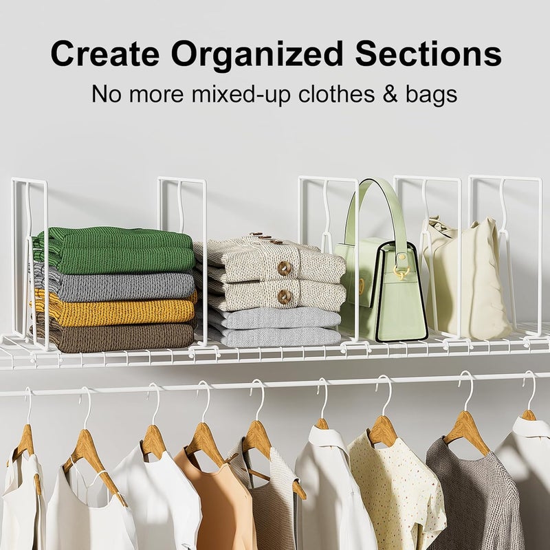 SortNStore Wire Shelf Dividers for Closet: Tall 8 Pack 12-inch Deep Wire Rack Accessories - Adjustable Purse Organizer for Clothes Handbags - Metal Pantry Separators - Image 3